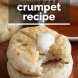 Crumpets with text overlay.