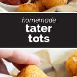 Homemade tater tots collage with text bar in the middle.