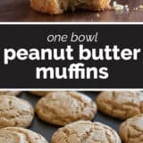 Peanut Butter Muffins collage with text bar in the middle.