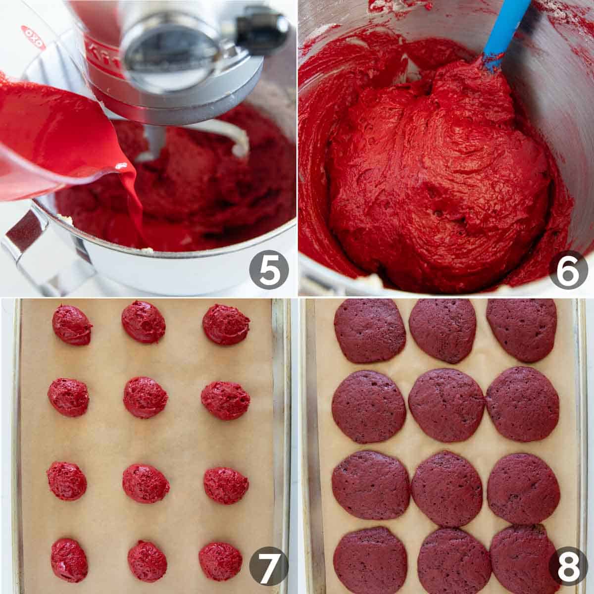 Steps to make batter for red velvet whoopie pies.