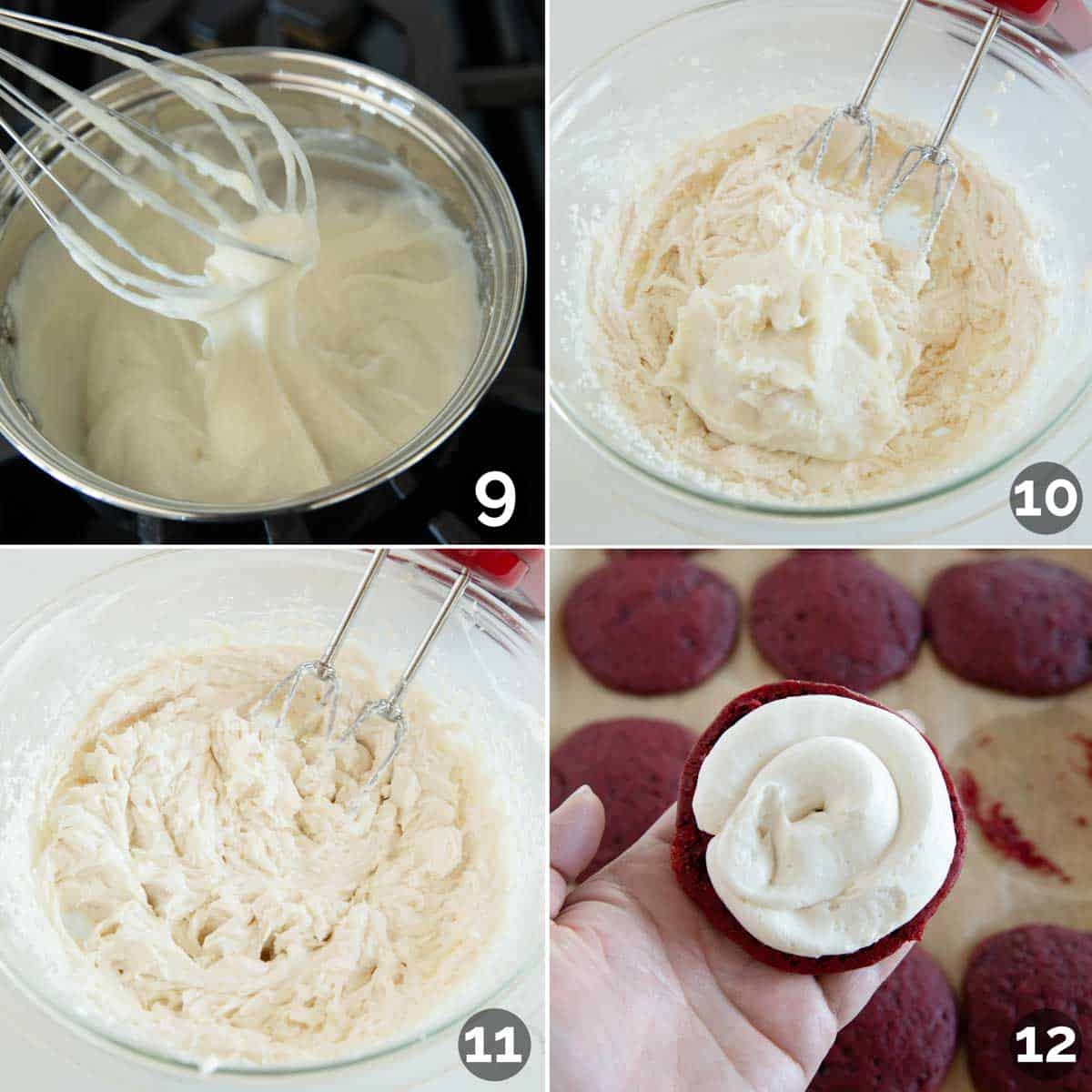 Steps to make filling for red velvet whoopie pies.