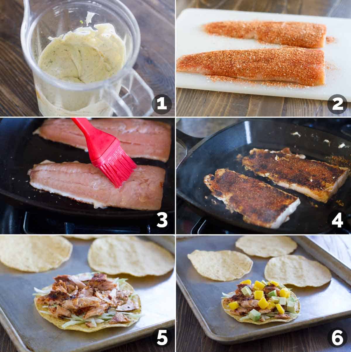 Steps to make Blackened Salmon Tostadas.