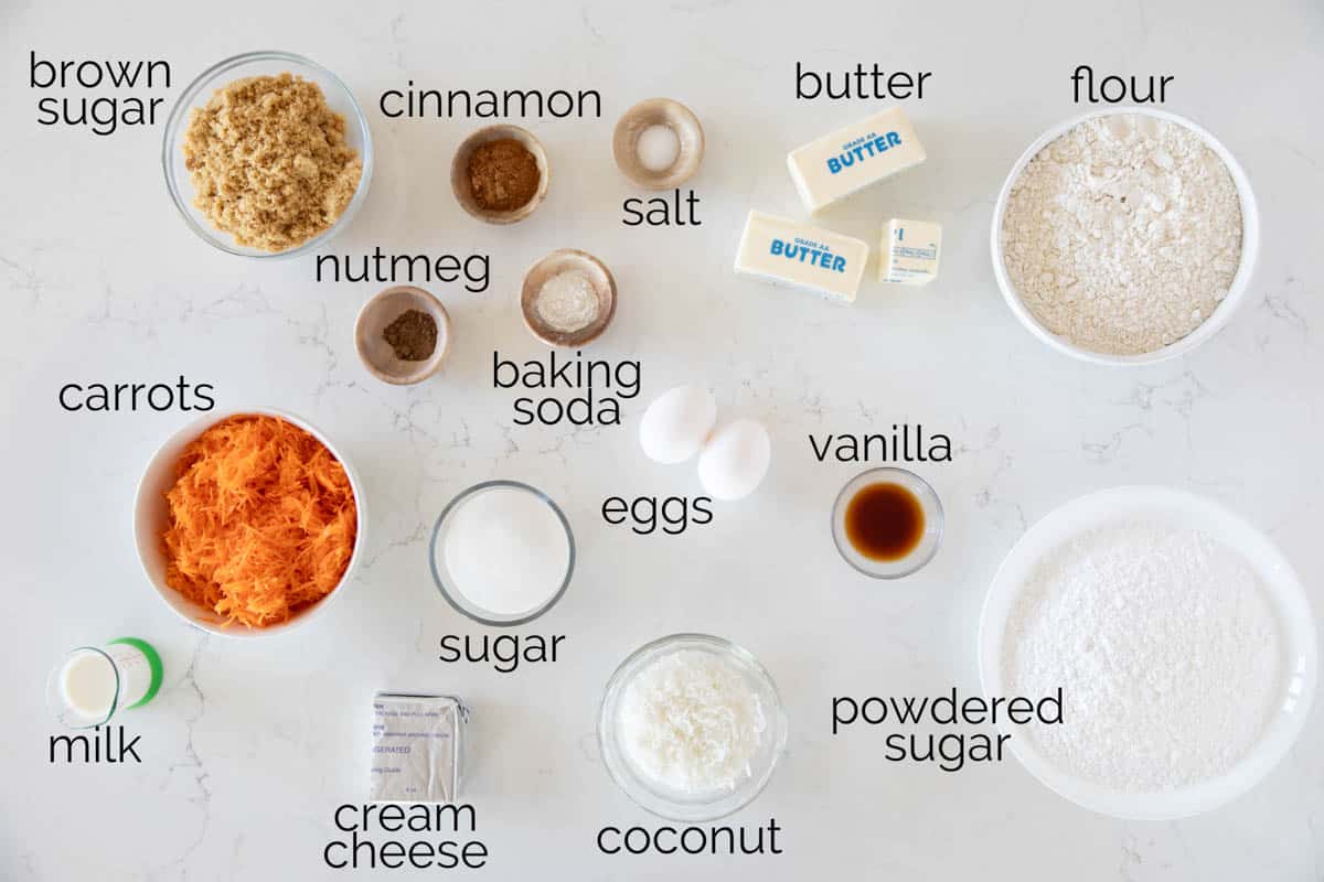 Ingredients needed to make Carrot Cake Cookies.