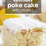 Lemon Poke Cake with Coconut with text overlay.