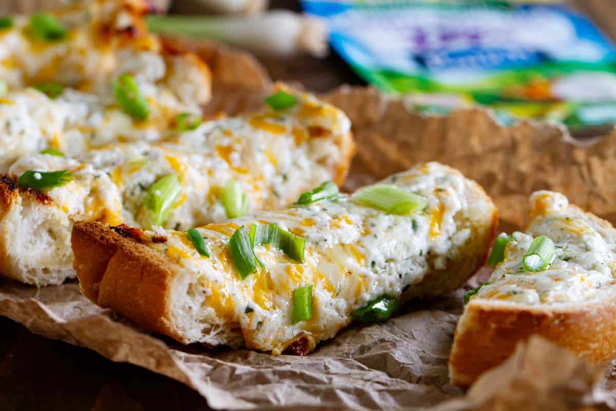 Slices of Ranch Cheese Bread topped with green onions.