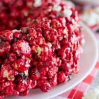 Red Velvet Popcorn Cake on a plate.