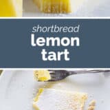 Shortbread Lemon Tart collage with text bar in the middle.
