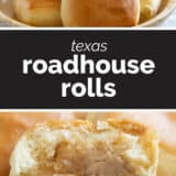 Texas Roadhouse Rolls collage with text bar in the middle.