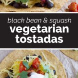 Vegetarian Tostadas collage with text bar in the middle.