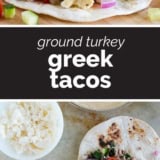 Greek tacos collage with text bar in the middle.