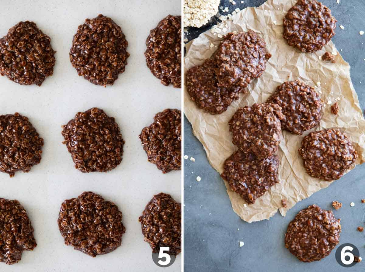 Scooping no bake cookie dough and letting it set up.