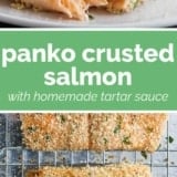 Panko Crusted Salmon collage with text bar in the middle.
