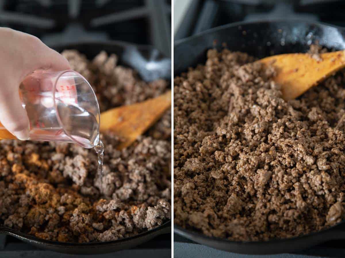 Making taco ground beef for taco salads.