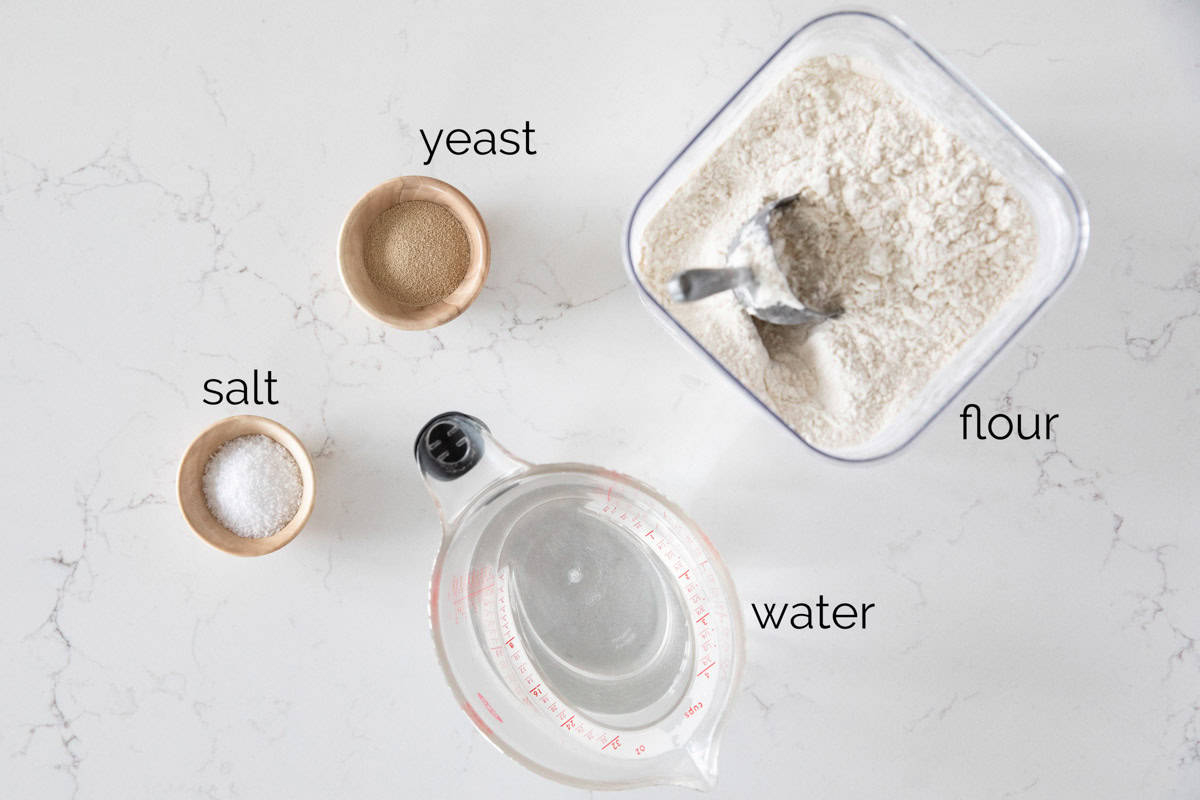 Ingredients needed to make artisan bread.