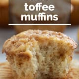 Banana Toffee Muffins with text overlay.