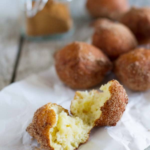 Ricotta Doughnut broken in half.