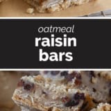 Oatmeal Raisin Bars collage with text bar in the middle.
