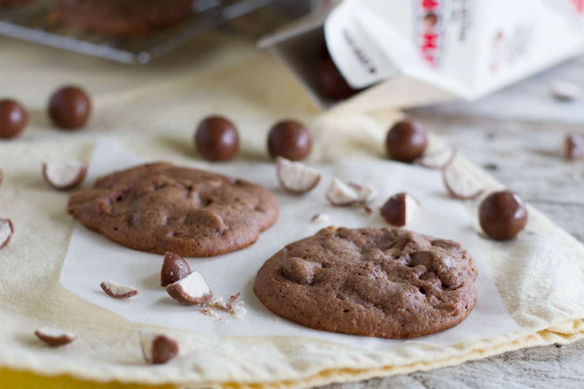 Chocolate Malt Whopper Drops with crushed whoppers candy.