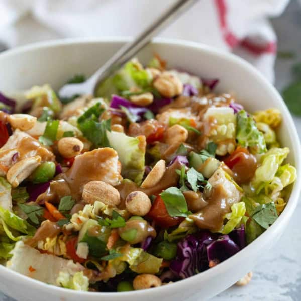 Thai Chicken Salad with easy homemade dressing and peanut sauce.