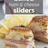 Baked Ham and Cheese Sliders with text overlay.