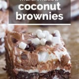 Marshmallow Coconut Brownies with text overlay.