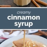 Cinnamon Syrup collage with text bar in the middle.