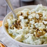 Shallow bowl with Blue Cheese and Walnut Mashed Potatoes.