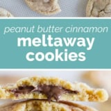 Peanut Butter Cinnamon Meltaway Cookies collage with text bar in the middle.