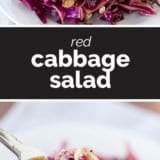Red Cabbage Salad collage with text bar in the middle.