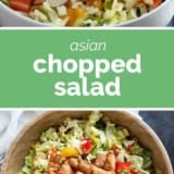 Asian Chopped Salad collage with text bar in the middle.