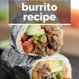 Bean, Sausage, and Beef Burrito Recipe with text overlay.