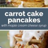 Carrot Cake Pancakes collage with text bar in the middle.