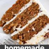 Slice of Carrot Cake with a text bar over the bottom.