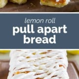 Lemon Roll Pull Apart Bread collage with text bar in the middle.