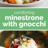 Minestrone with Gnocchi collage with text bar in the middle.
