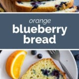 Orange Blueberry Bread collage with text bar in the middle.