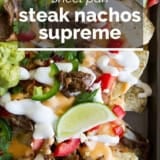 Sheet Pan Steak Nachos Supreme with text overlay.
