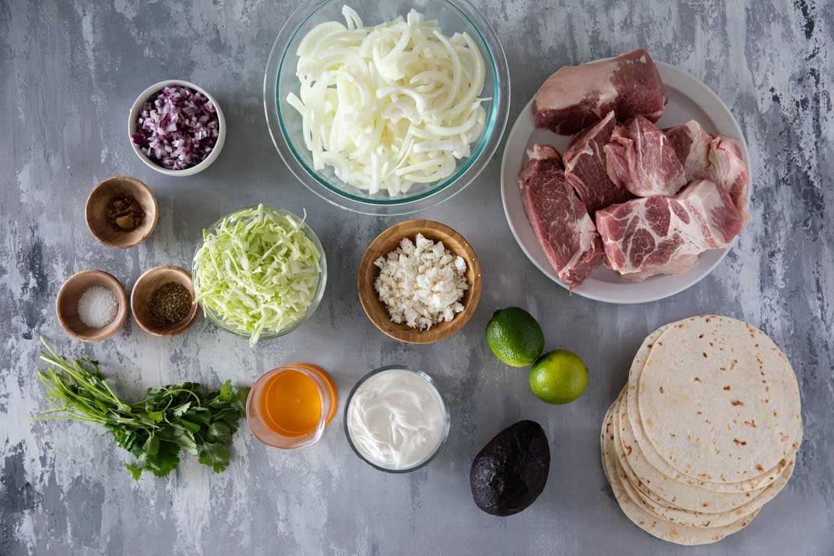 Ingredients to make Shredded Pork Tacos.