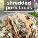 Shredded Pork Tacos with text overlay.