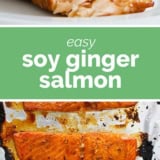 Soy Ginger Salmon collage with text bar in the middle.