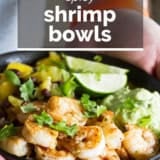 Spicy Shrimp Bowls with text overlay.