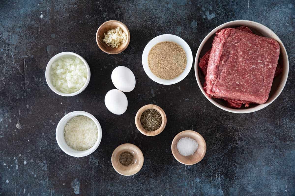 Ingredients for baked meatballs.