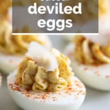 Caesar Deviled Eggs with text overlay.