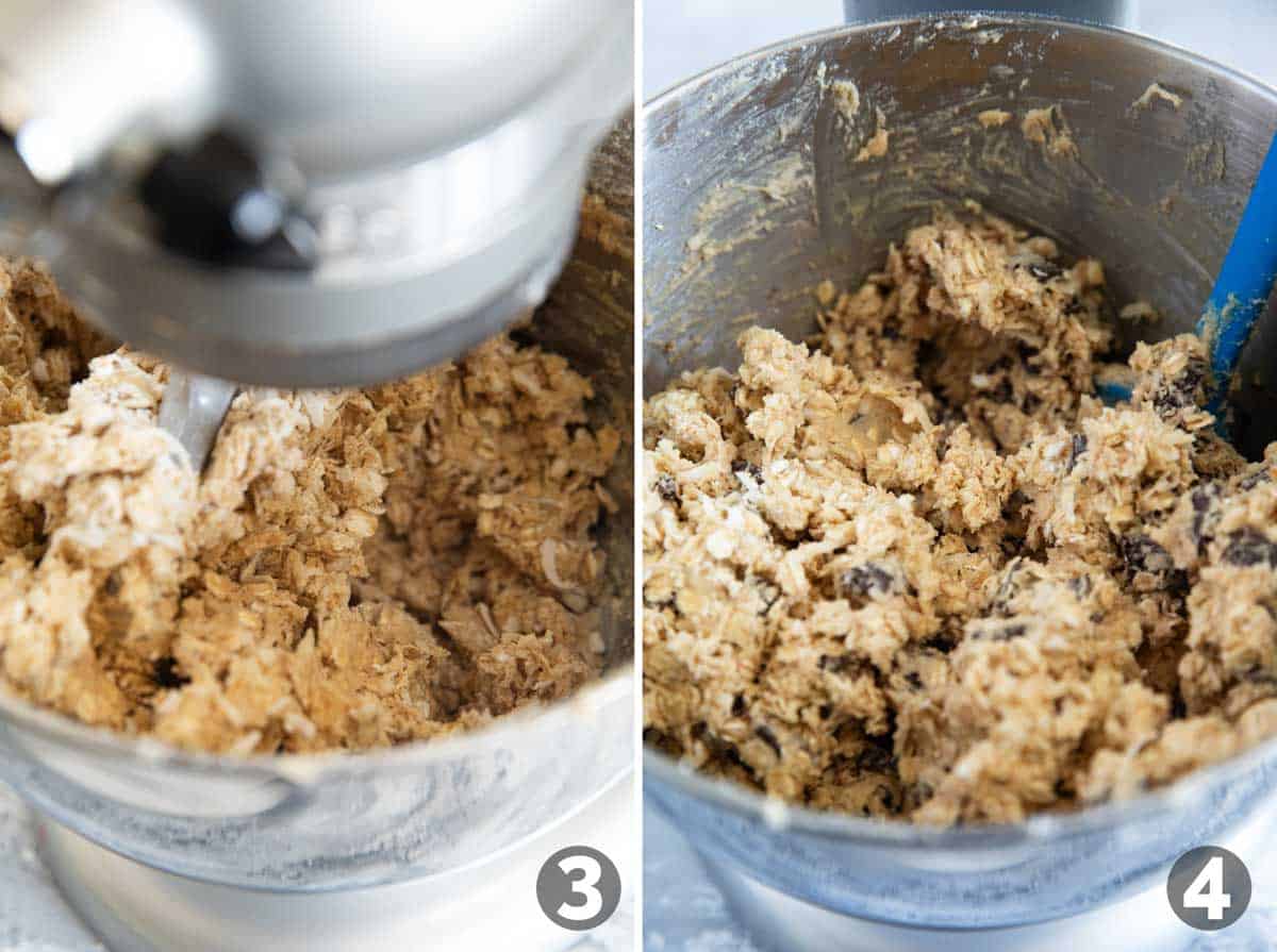 Making cookie dough for Chocolate Chunk Oatmeal Coconut Cookies.