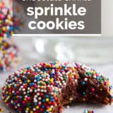 Chocolate Crinkle Sprinkle Cookies with text overlay.