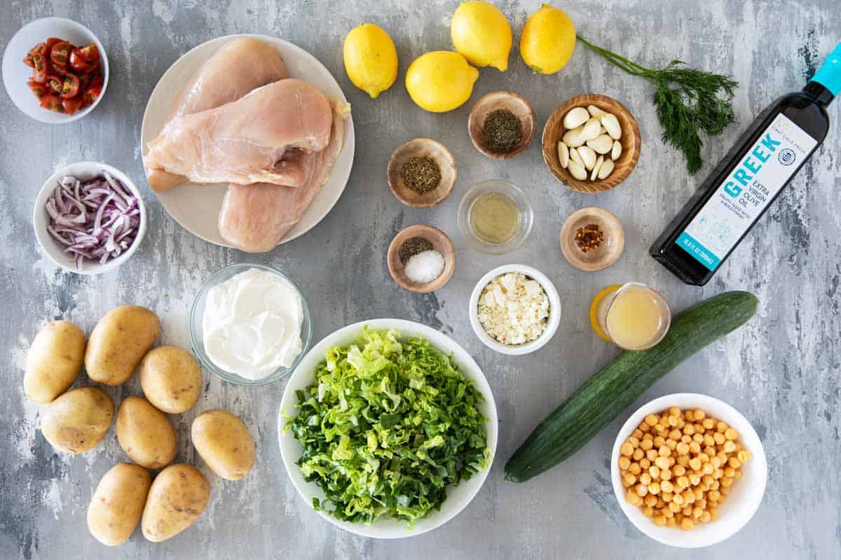 Ingredients for Greek Chicken Bowls.