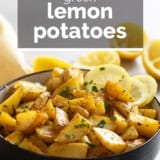 Greek Lemon Potatoes with text overlay.