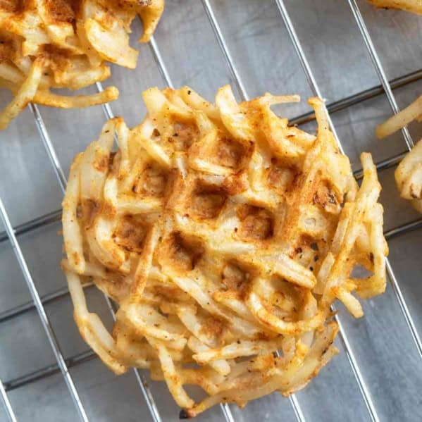 Hash Brown Waffles on a cooling rack.