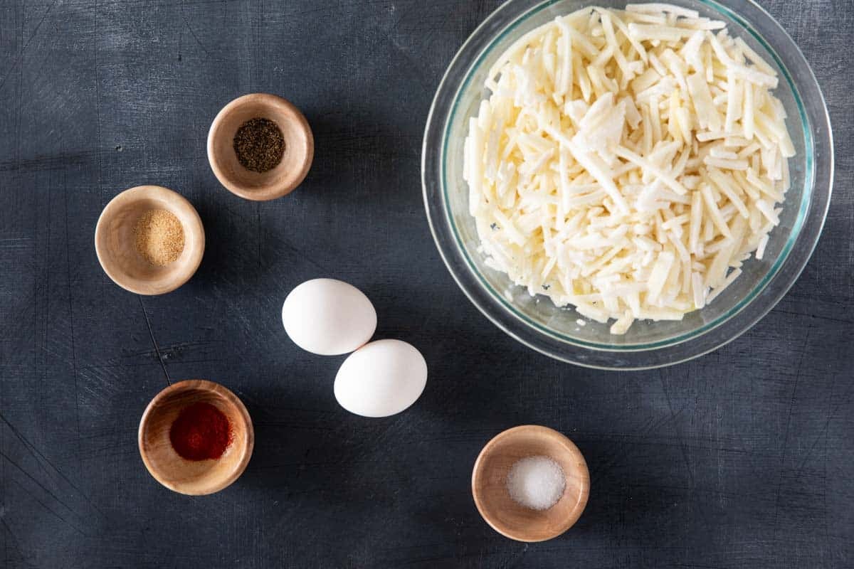 Ingredients for hash brown waffles.