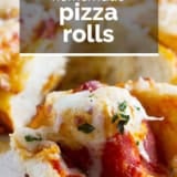 Pizza Rolls with text overlay.